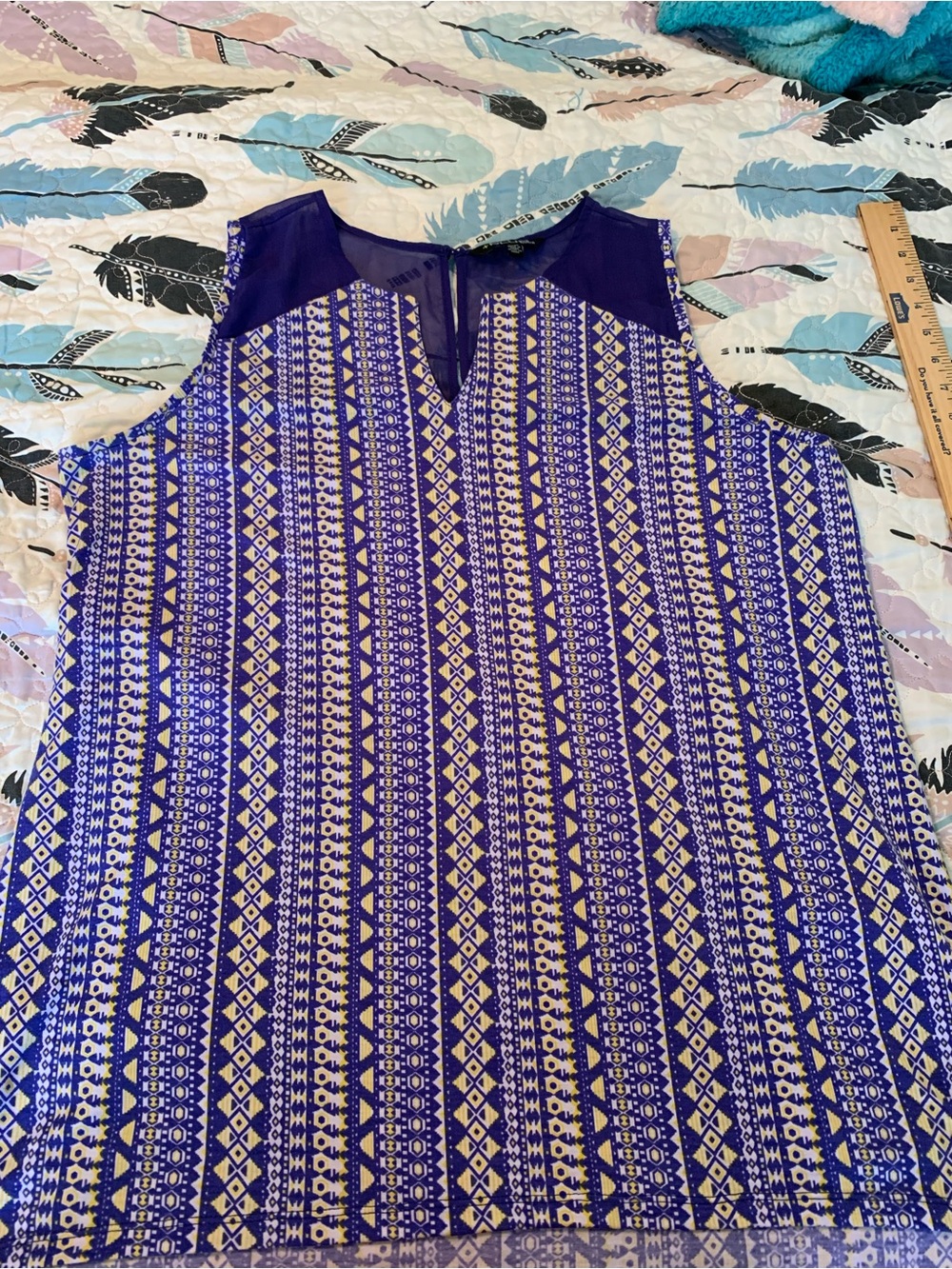 Sleeveless Geometric Print Top in Blueish/Purple, White & Yellow
